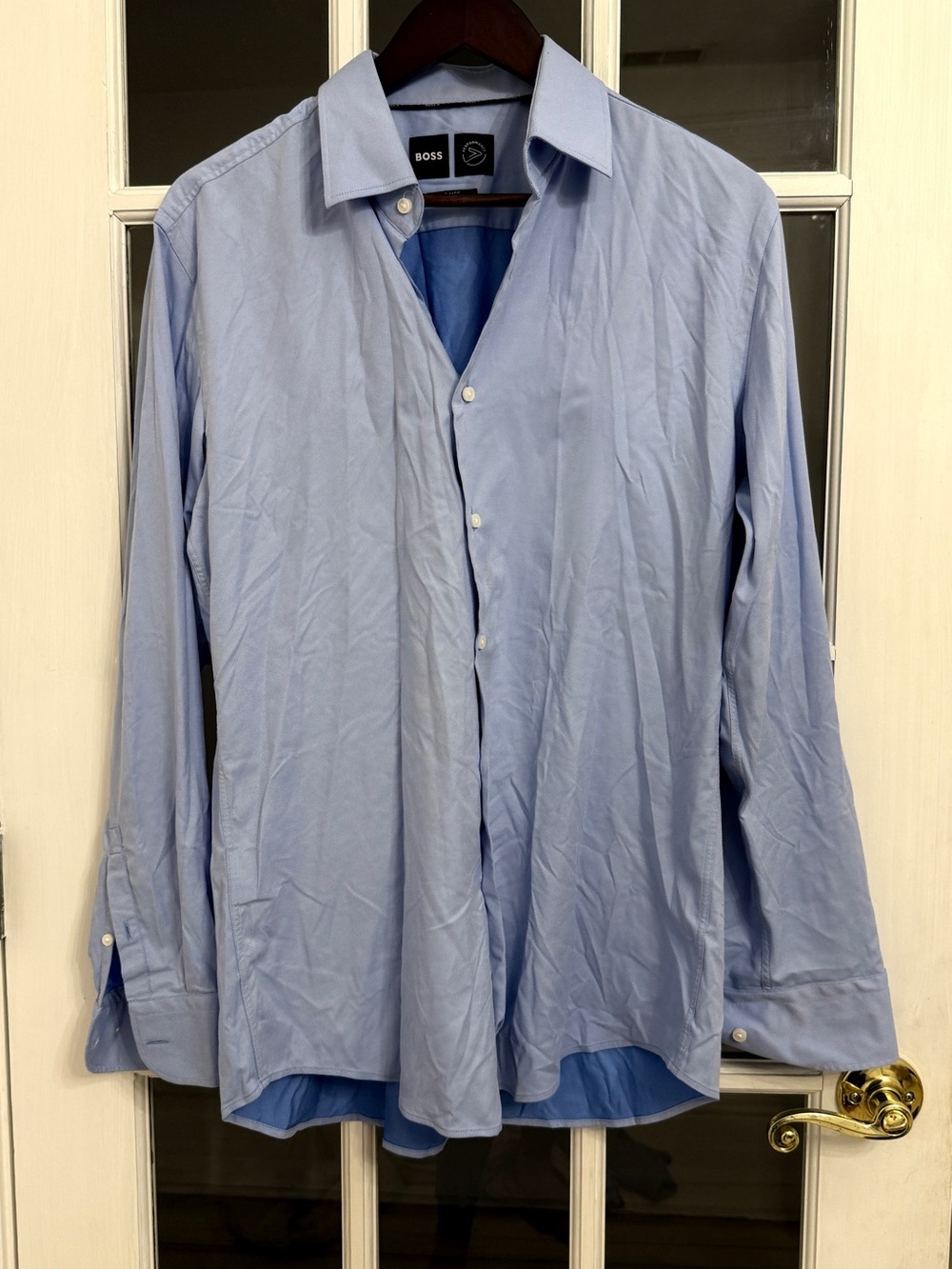 BOSS Men's Light Blue Performance Slim Fit Long Sleeve Button Down Shirt Size L